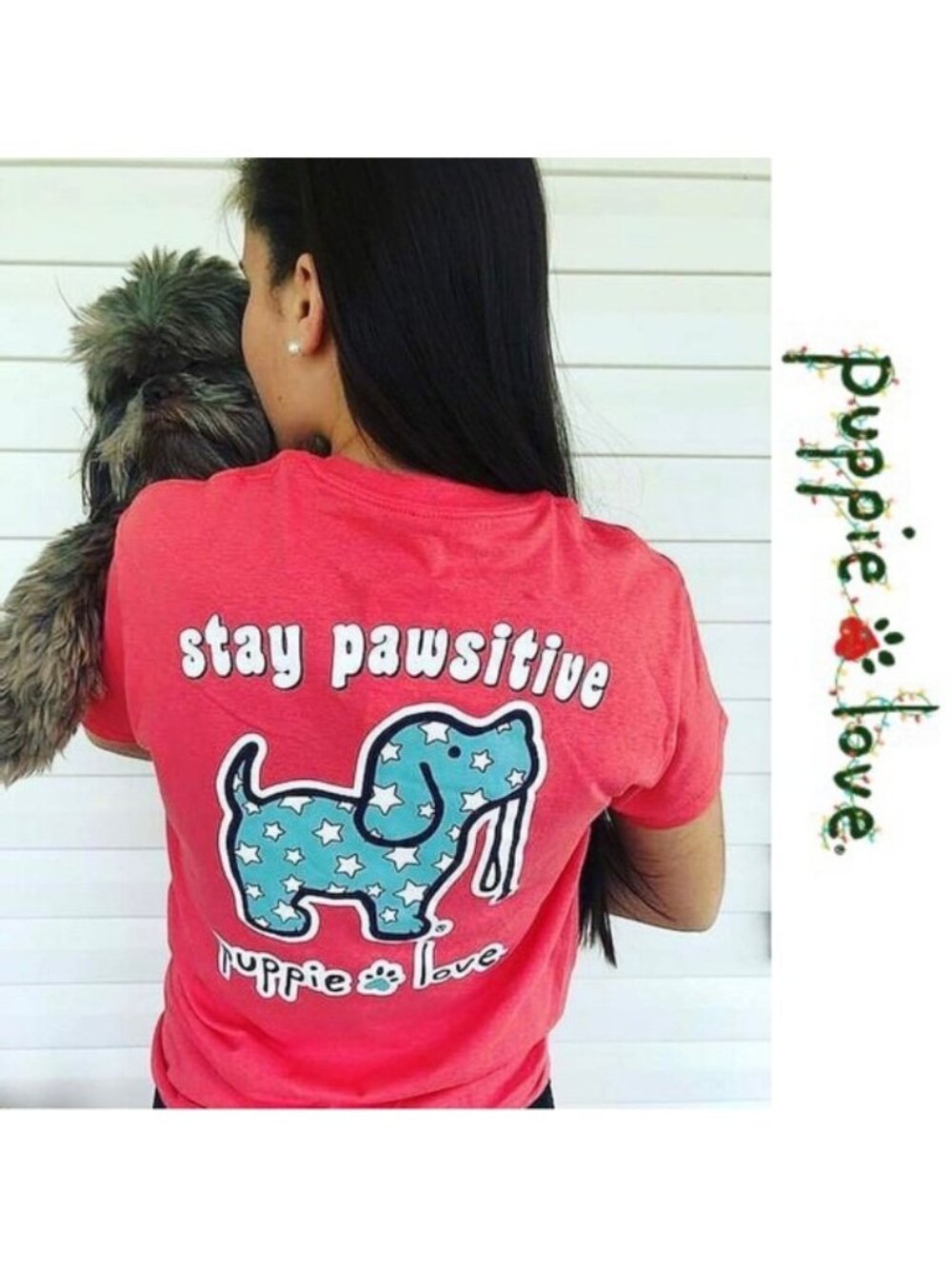 Puppie Love | Red White and Blue "Stay Pawsitive" Short Sleeve Tee | Size Medium